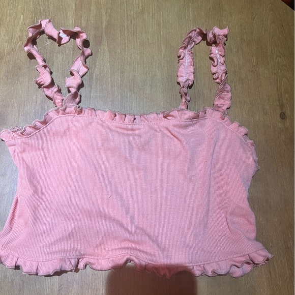 Pink ribbed tank with ruffles straps - Picture 3 of 7
